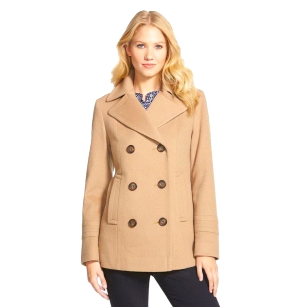 FLEURETTE Loro Piana Camel Wool Pea Coat